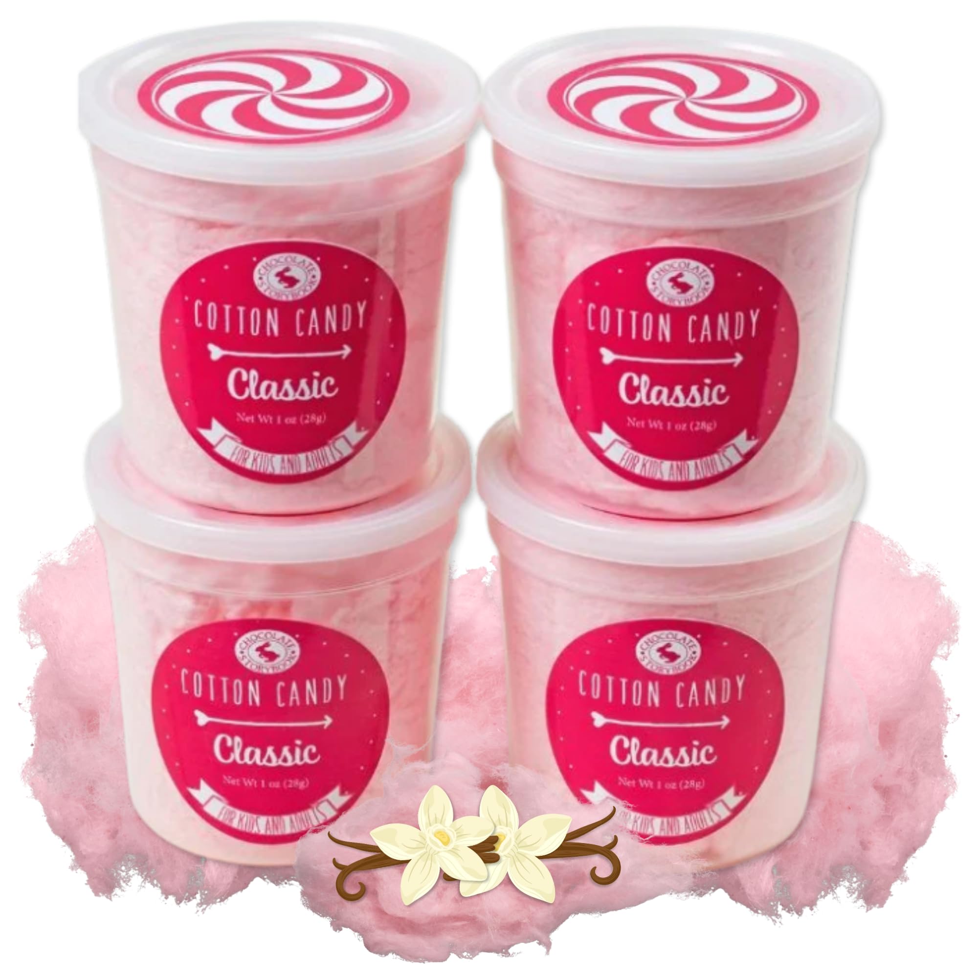 CHOCOLATE STORYBOOK Cotton Candy Party Pack - Unique Idea for Holidays, Birthdays, Gag Gifts, Favors (Classic Pink Vanilla, 1 oz each, 4-Pack)