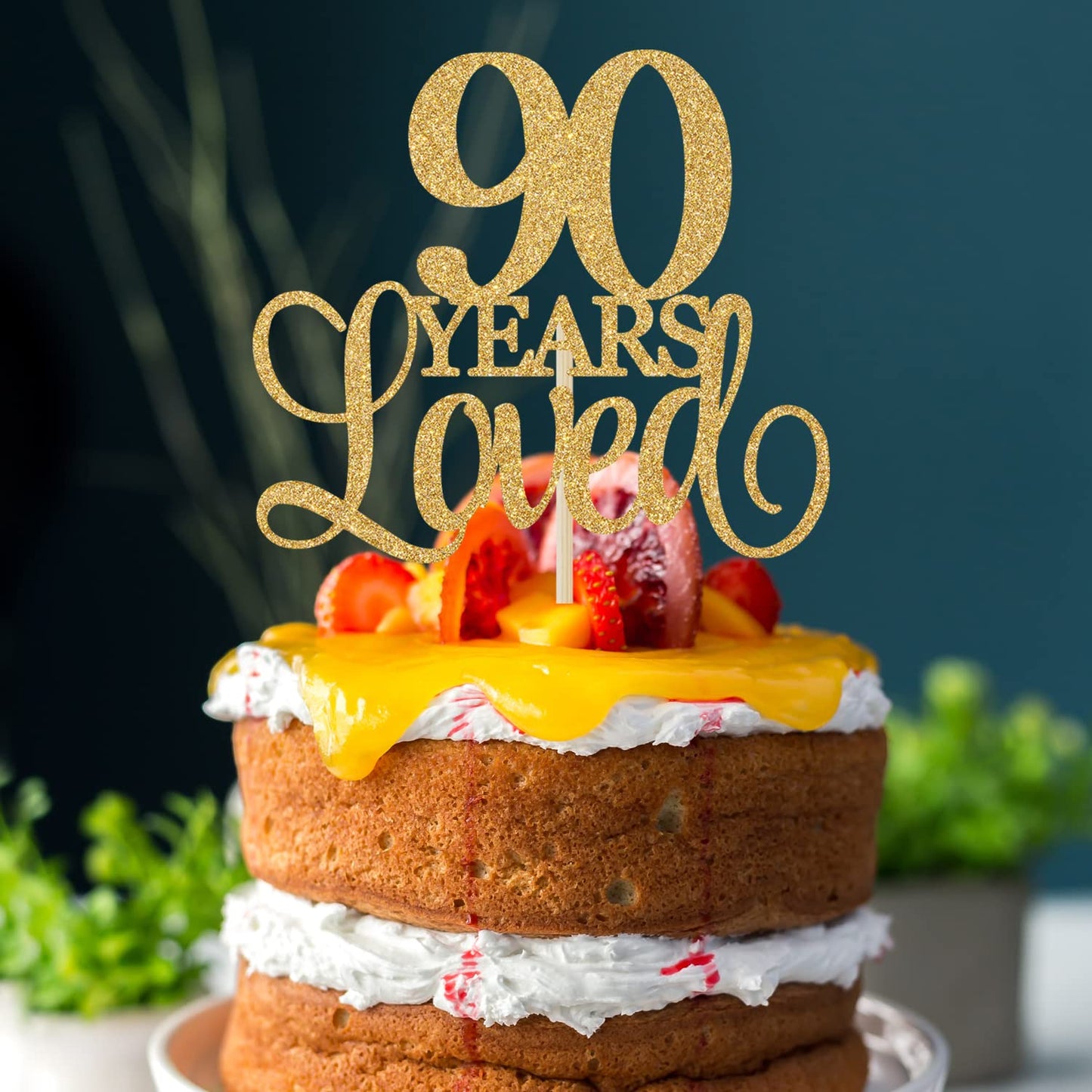 90 Years Loved Cheers to 90th Anniversary, Gold Glitter Birthday Party Favor Supplies