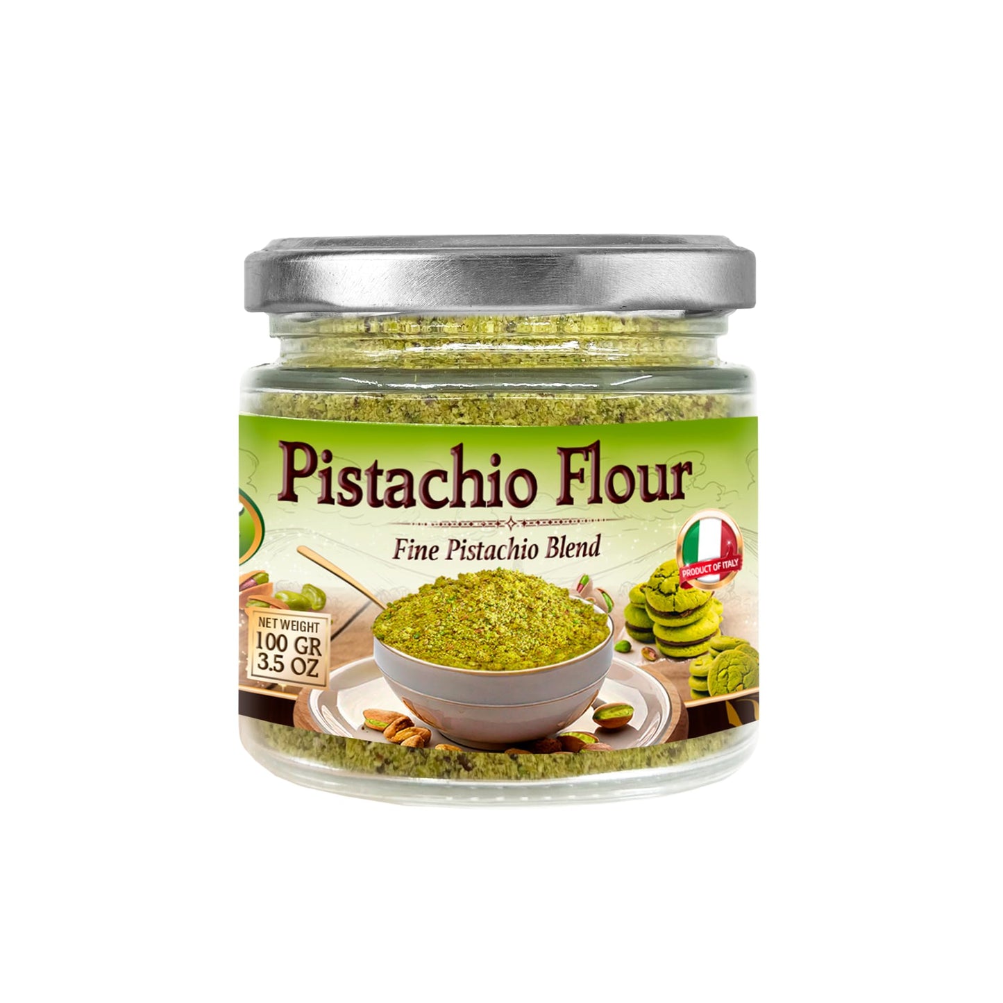 Sanniti Pistachio Flour, 3.5 oz - Fine Pistachio Blend for Baking & Cooking - 100% Pure Pistachios - Product of Italy