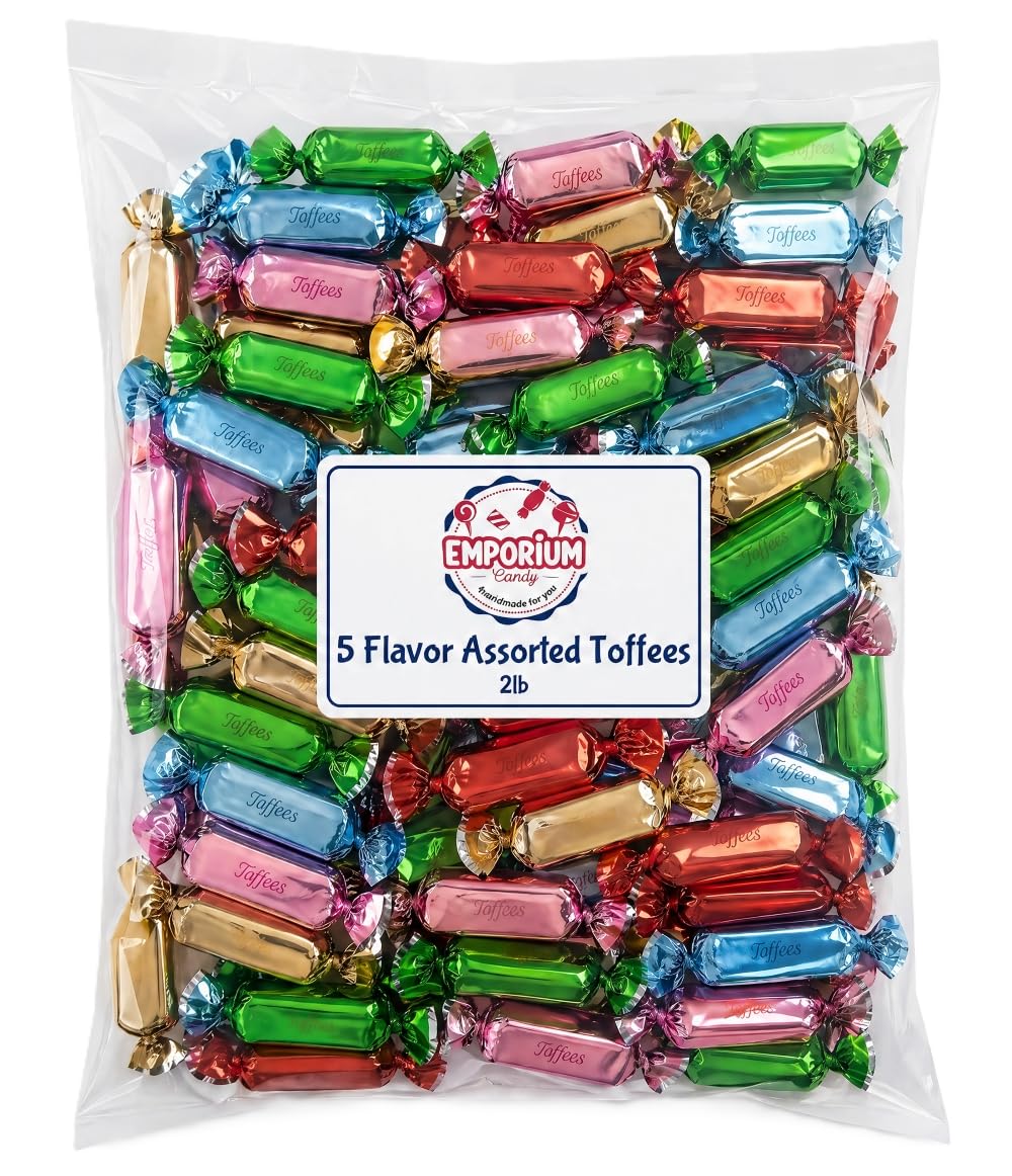 Assorted Toffee Candy - 2 lbs of Fresh Delicious Assorted Individually Wrapped 5 Flavors Smooth Creamy Toffee