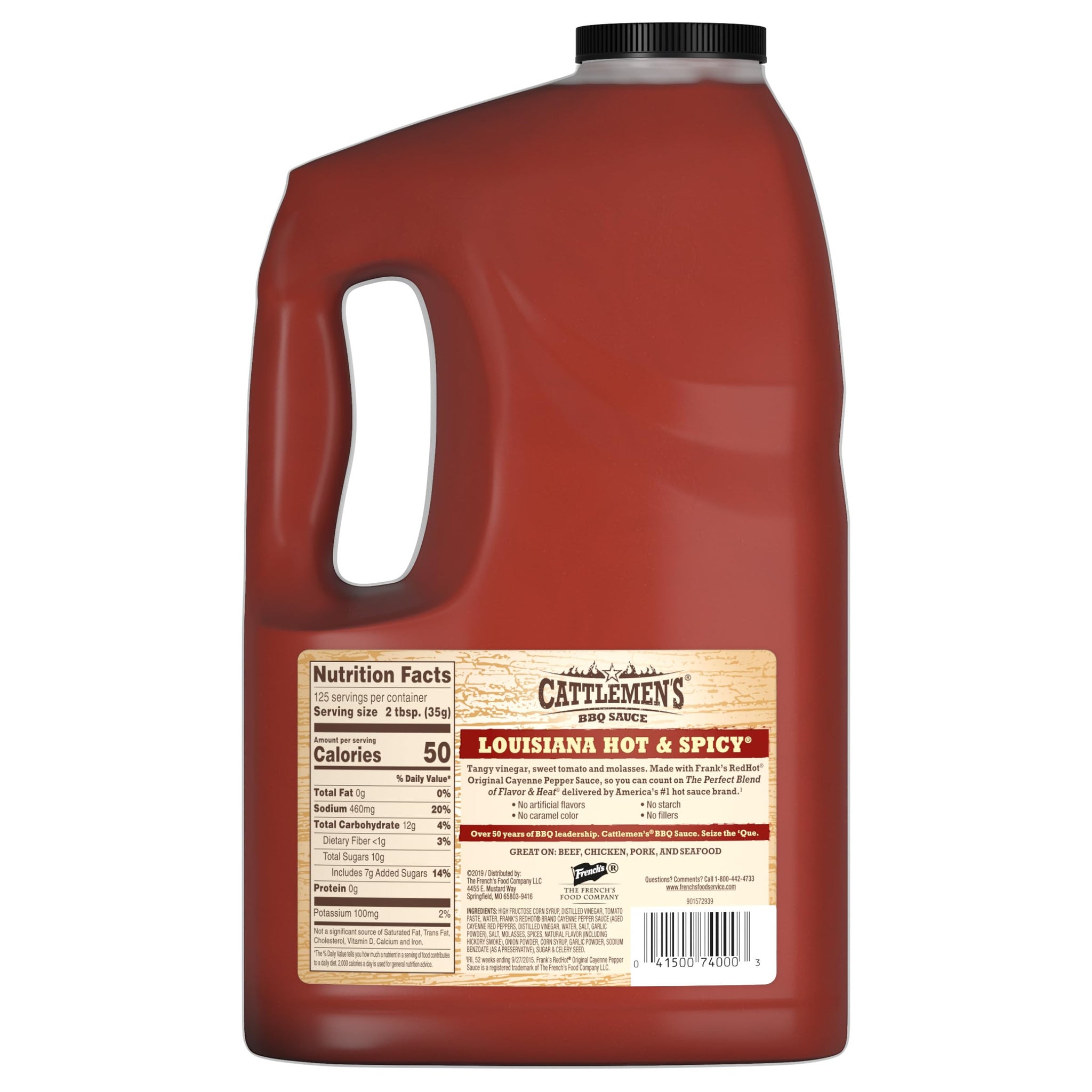 Cattlemen's Louisiana Hot & Spicy BBQ Sauce, 1 gal - One Gallon Container of Spicy Barbeque Sauce Made with Ripe Tomatoes, Best on Shrimp, Chicken