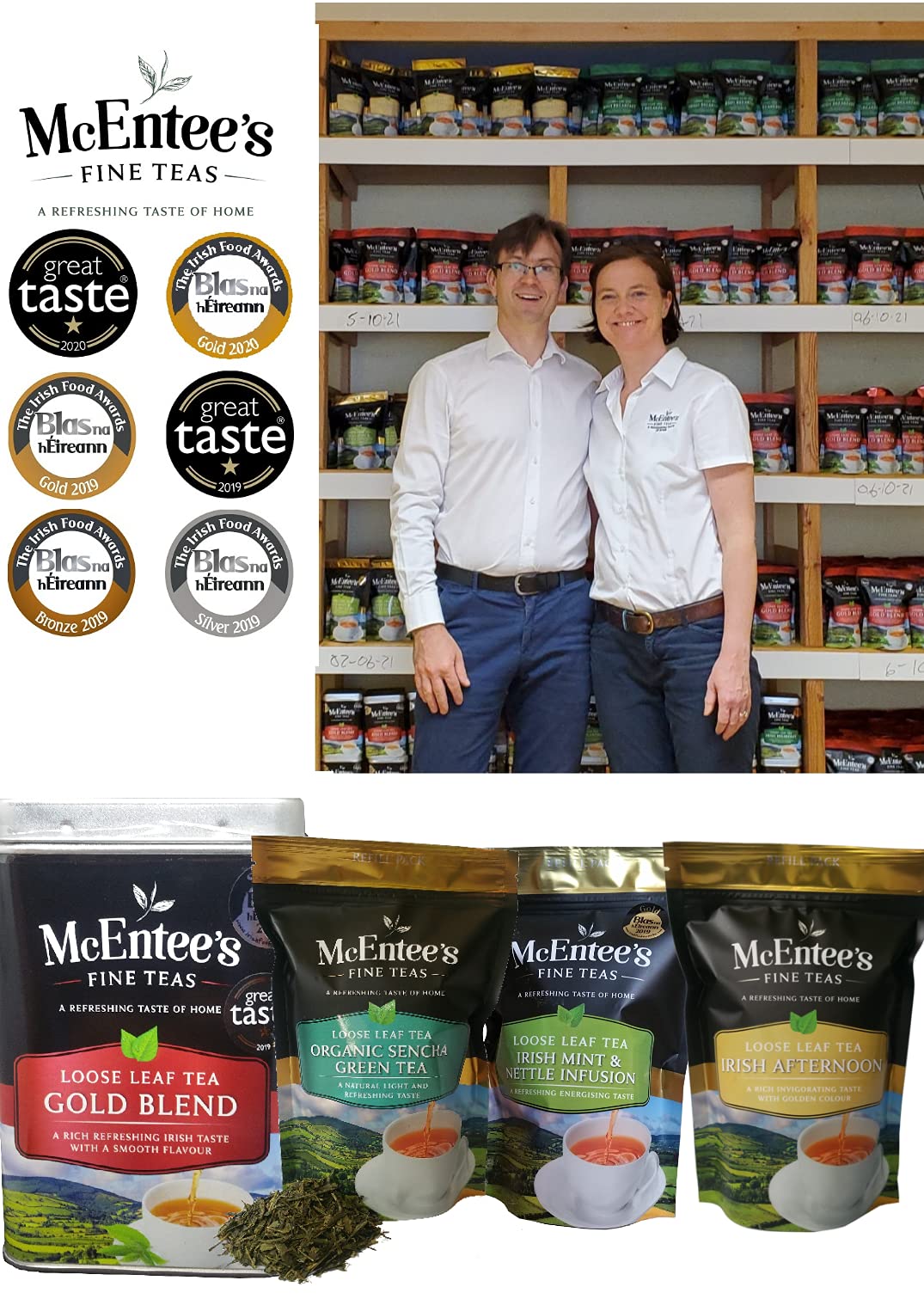 McEntee's Irish Loose Leaf Gold Blend Tea - 500g Tin - Expertly Blended in Ireland to give That Perfect Cup of Tea. A Traditional Blend of Assam
