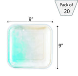SOLAS Blue Biodegradable Compostable Eco Friendly Square Aqua Paper Plates - Pack of 20 - 9 Inch