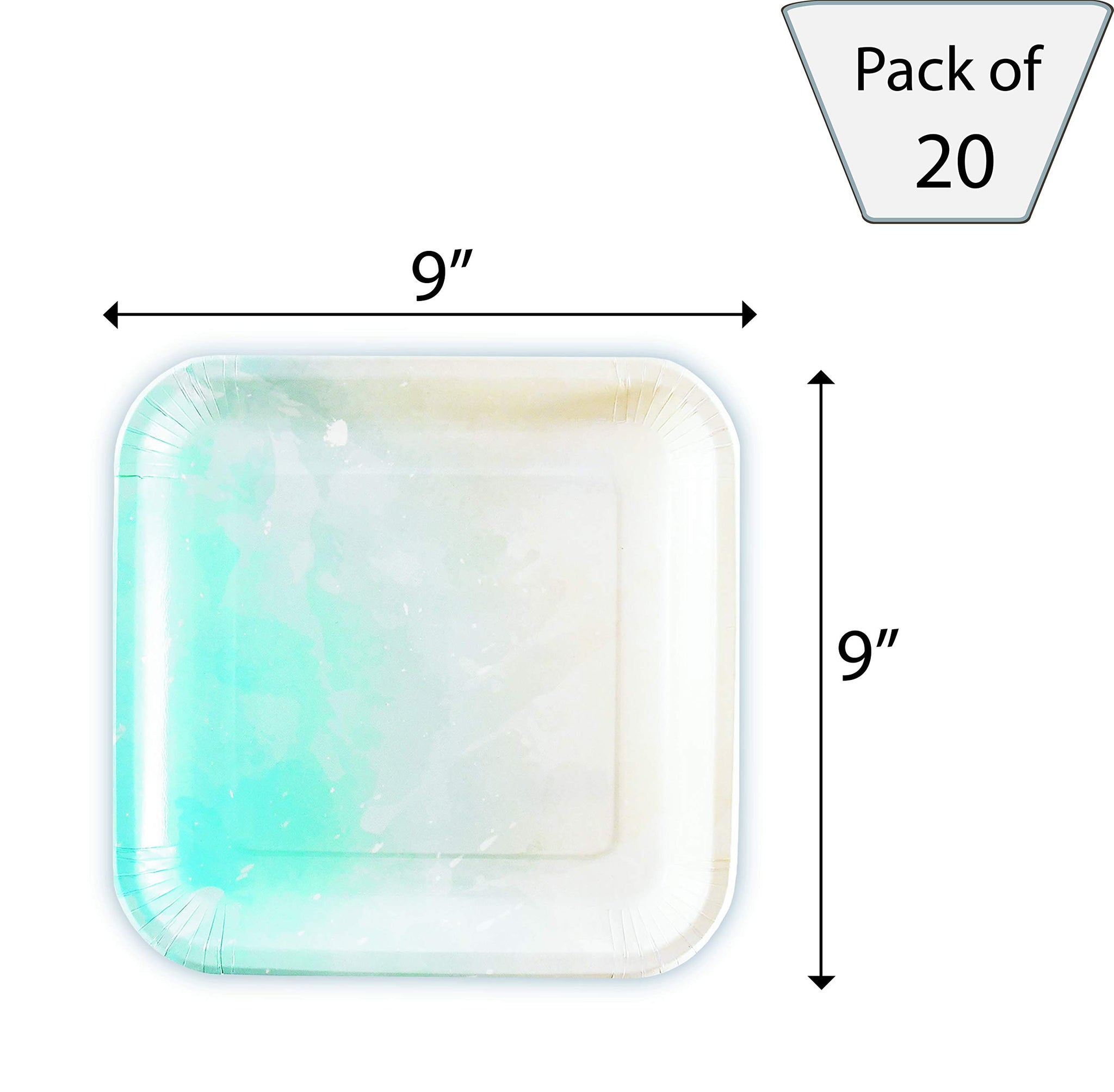 SOLAS Blue Biodegradable Compostable Eco Friendly Square Aqua Paper Plates - Pack of 20 - 9 Inch