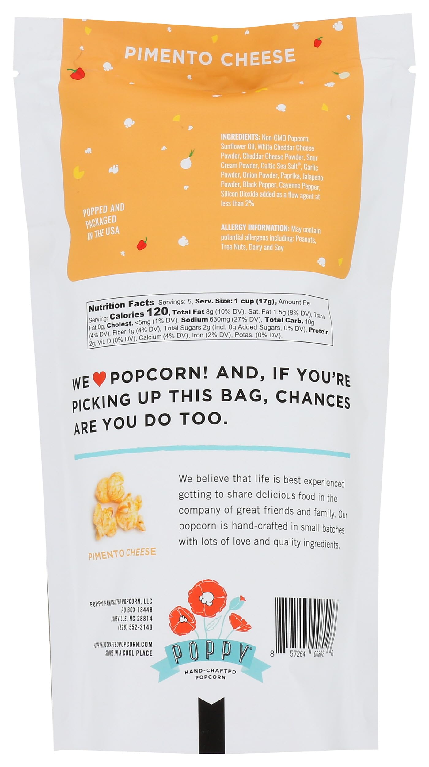 Poppy Handcrafted Popcorn, Popcorn Pimento Cheese, 3 Ounce