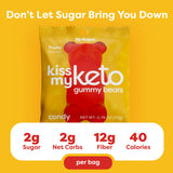 Kiss My Keto Sugar Free Gummy Bears, 12-Pack - Satisfy Cravings while Staying in Ketosis - High Fiber, 3g Net Carbs, Non-GMO & No Gluten - Fruity