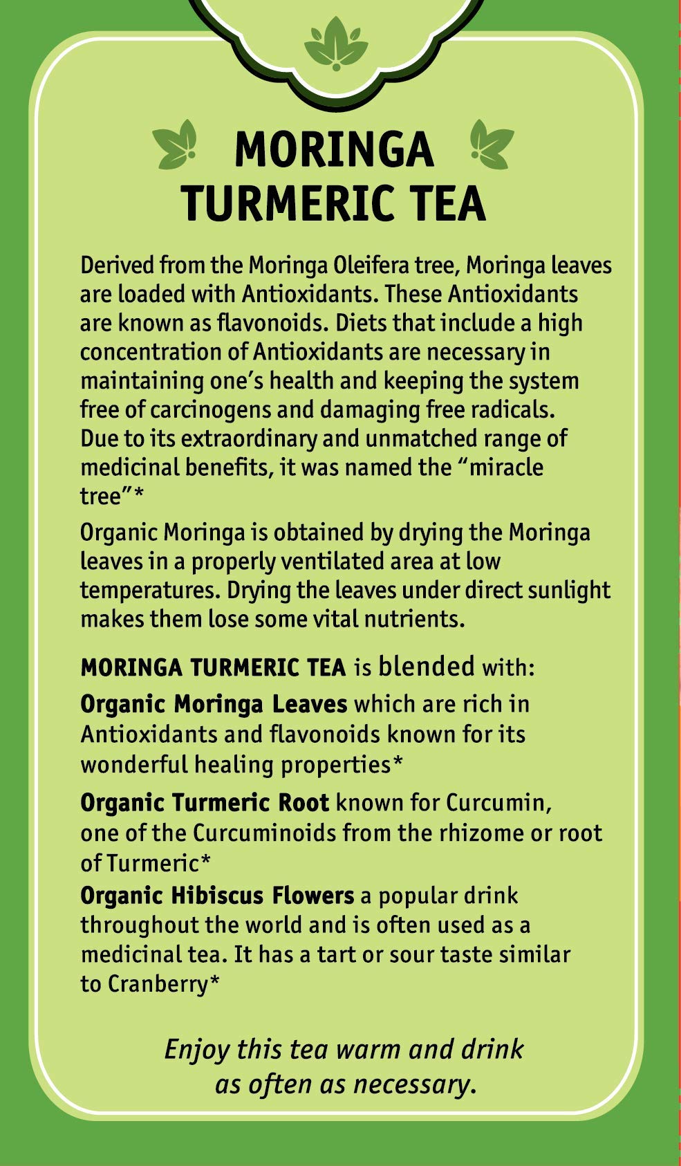 Herbal Cup Ayurveda Moringa Tea, Organic Turmeric, No Caffeine Herbal Teas (Organic Moringa Turmeric, 16 Count (Pack of 6)