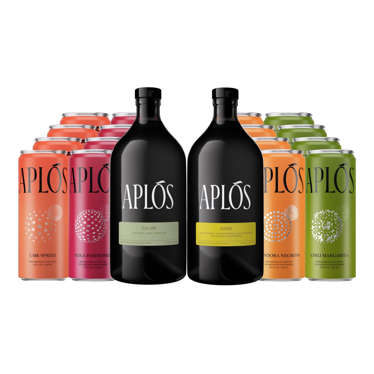 Aplós Dry January Variety Pack of Non-Alcoholic Canned Cocktails and Spirits, Formulated with Adaptogens and Nootropics, Low Calorie, No Added Sugar