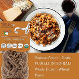 3 PACKS ORGANIC ITALIAN WHOLE DURUM WHEAT FUSILLI PASTA - Sicilian Ancient Grain Timilia Vegan Pasta Crafted in Italy. LOW-GLUTEN INDEX. Has 6X More