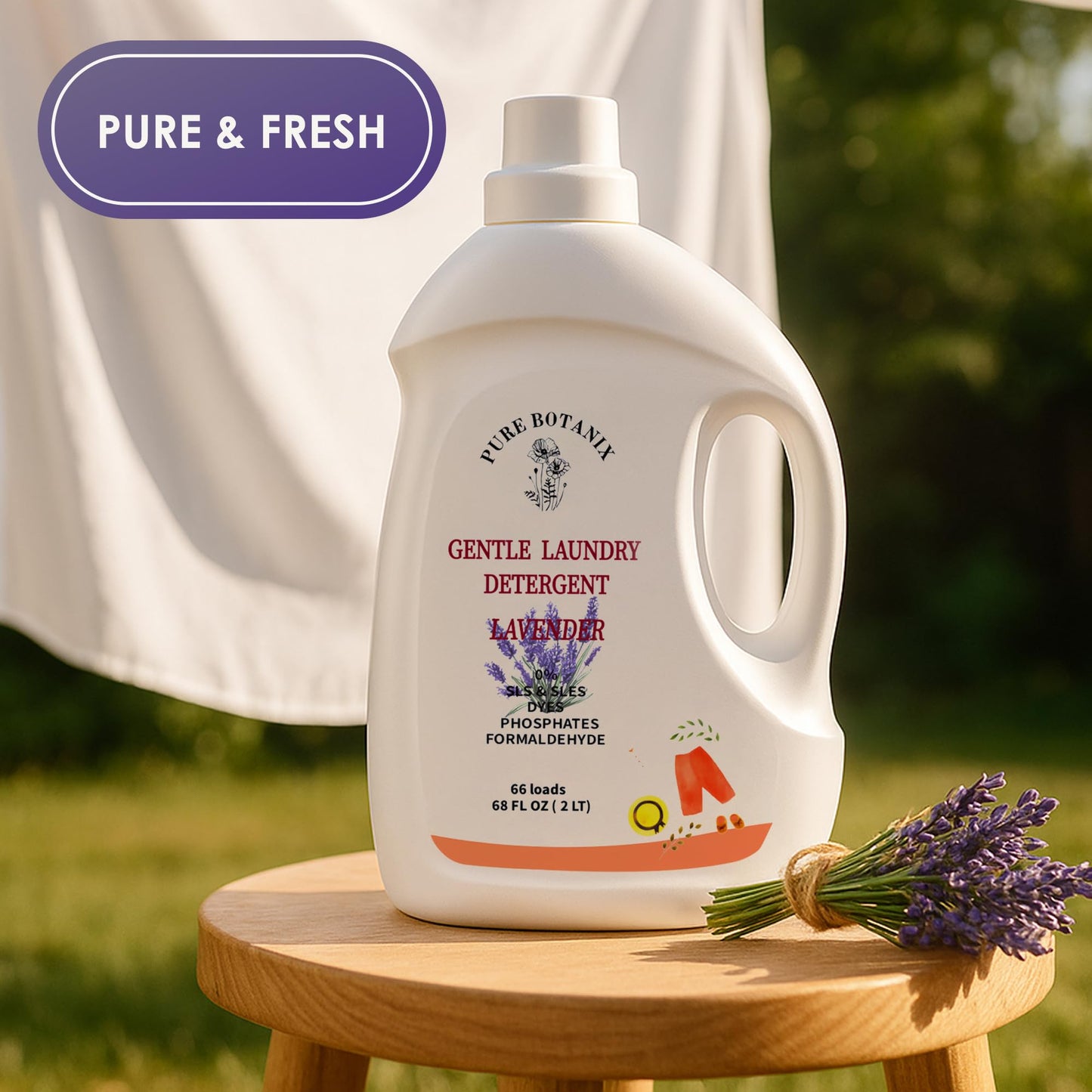 PURE BOTANIX Lavender Plant-Based Hypoallergenic Laundry Detergent, Gentle & Non-Toxic Soap for Sensitive Skin, EWG Verified, Concentrated, 68 Fl Oz |