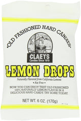 Claey's Candies Lemon Drops - Old Fashioned Hard Candy - 100 Percent Naturally Lemon Flavor - Fat-Free - 6 Ounce - 12-Pack