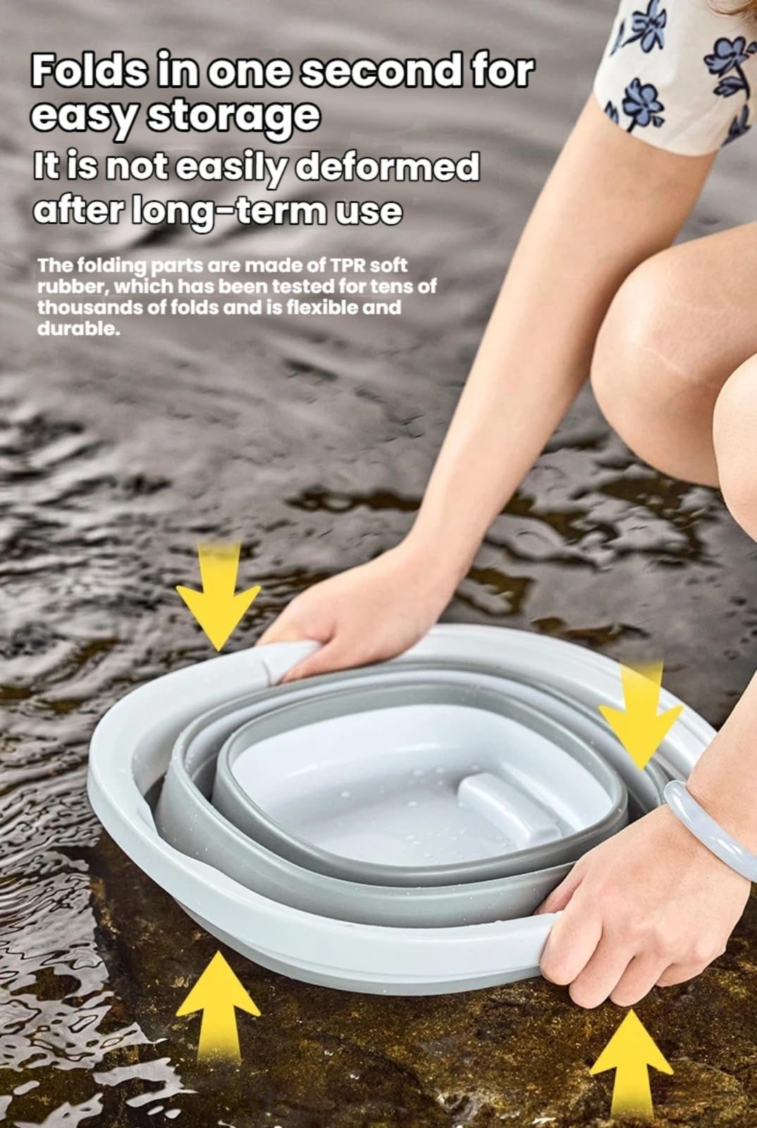 Foldable Cleaning Bucket, Capacity 5 liters, with Water Scoop and Handle, Suitable for Accessories Such as Fishing, Beach, Outdoor Camping, Kitchen