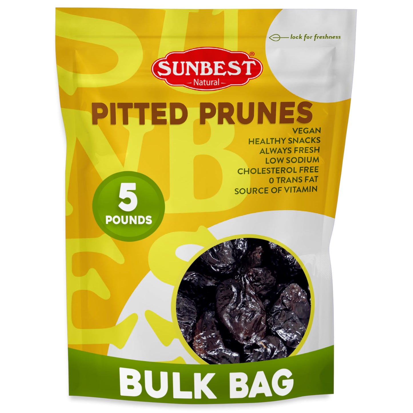 Sunbest Natural Dried Pitted Prunes, 5 lbs - Unsweetened Jumbo Dried Plums - Juicy, Healthy Snack Rich in Fiber & Potassium for Digestive Health