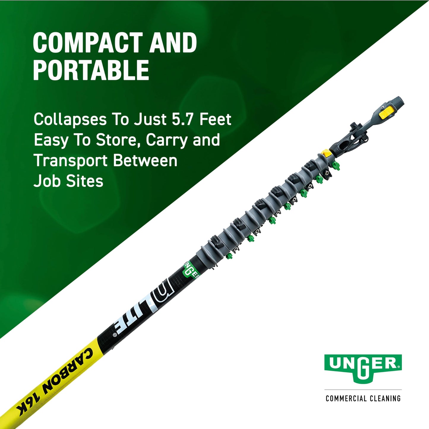 Unger Commercial Window Cleaner Waterfed Pole Kit - nLITE Carbon 16K 40' Waterfed Pole Starter Set with Brush & Hose - C12BH