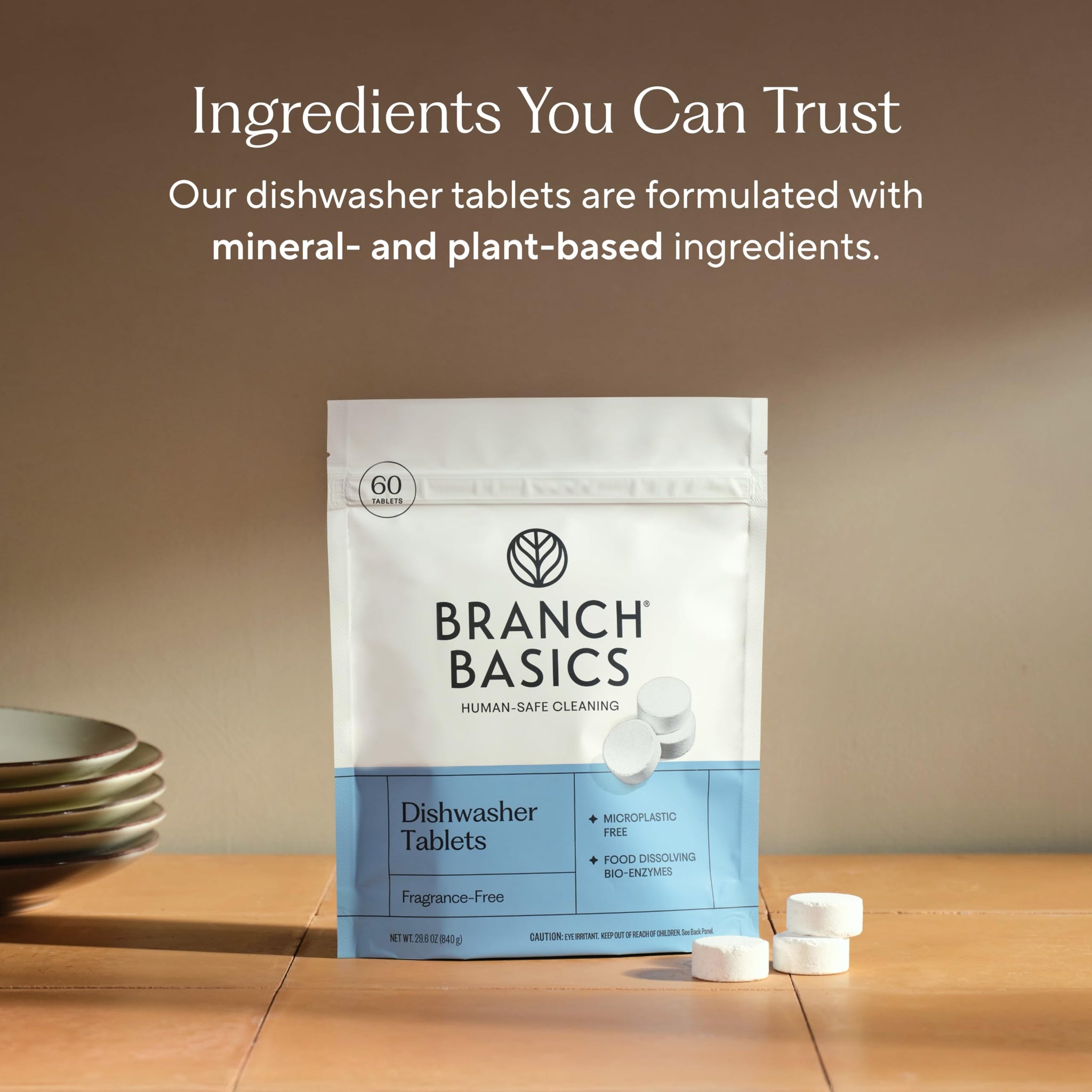 Branch Basics Dishwasher Tablets - 60 Ct | Plastic-Free, Fragrance-Free, Human-Safe, Dishwasher Pods Replacement | Delivers a Powerful Clean Without