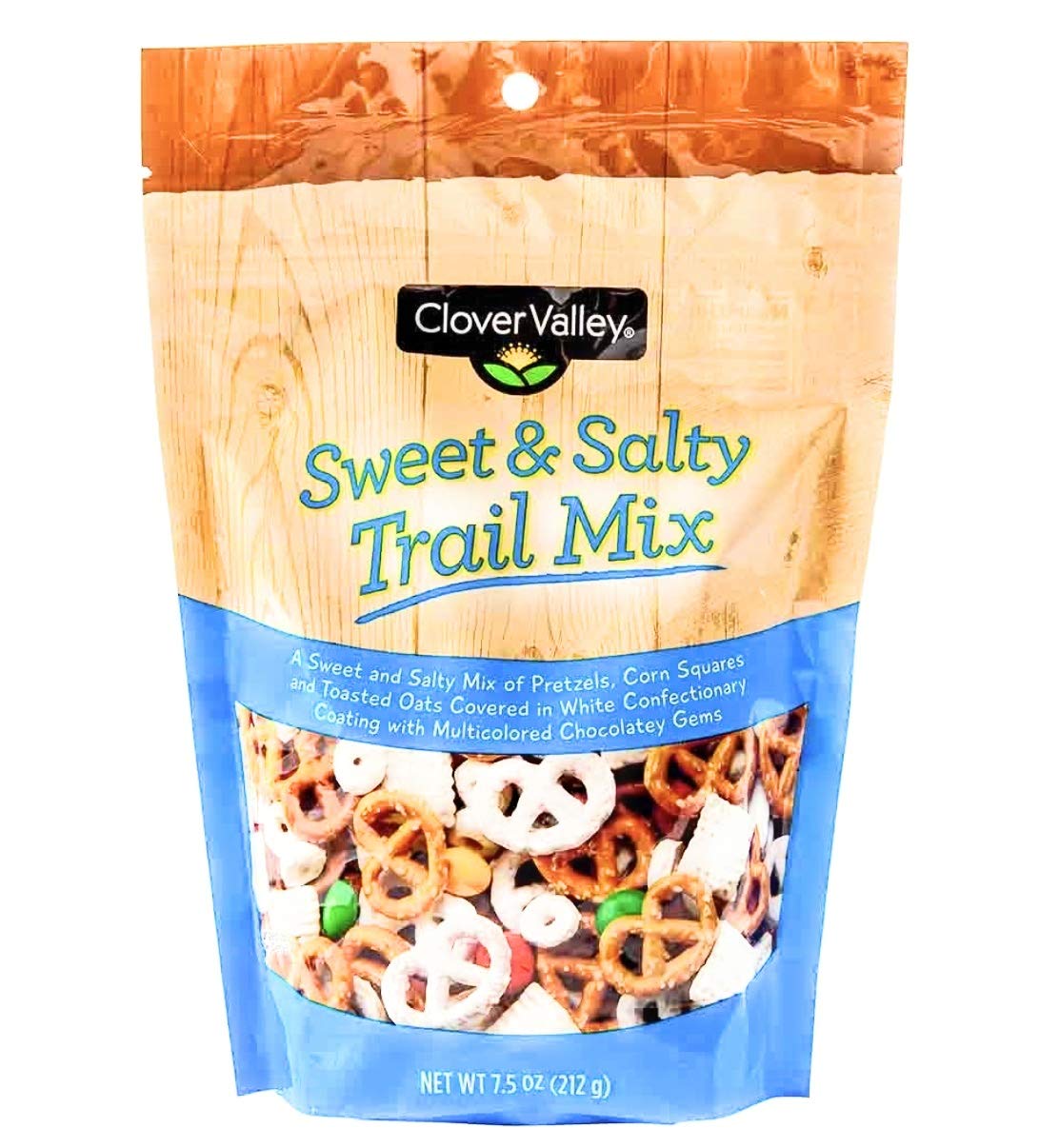 Clover Valley Sweet & Salty Snacking Trail Mix - Re-Sealable Bag 7.5 oz - comes with Sweet Yogurt Covered & Salty Pretzels, Zesty Corn Pieces, White