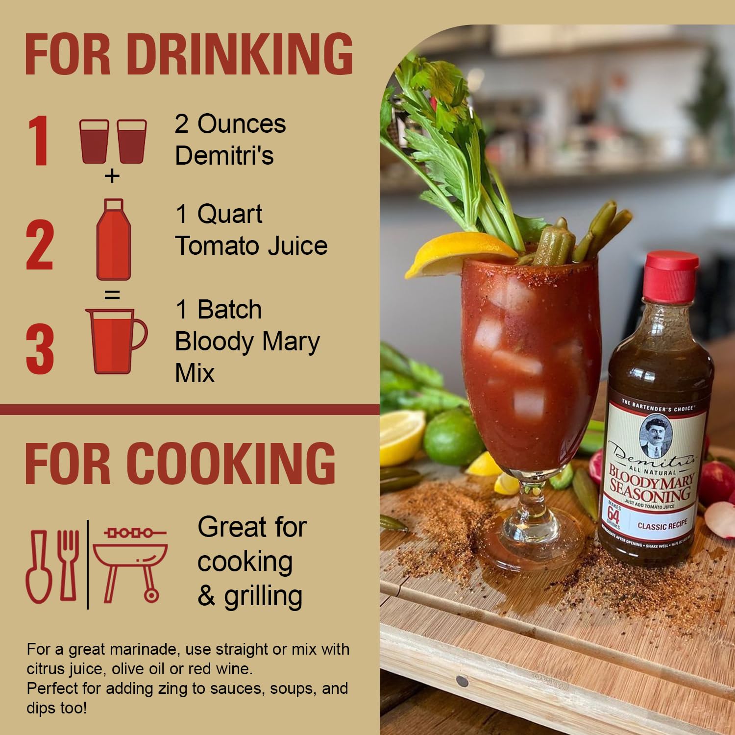 Demitri's Bloody Mary Seasoning Classic Recipe - Bloody Mary Mix - Concentrated Drink Mixer - Bold Rich Flavor - Perfect for Home Brunch Parties