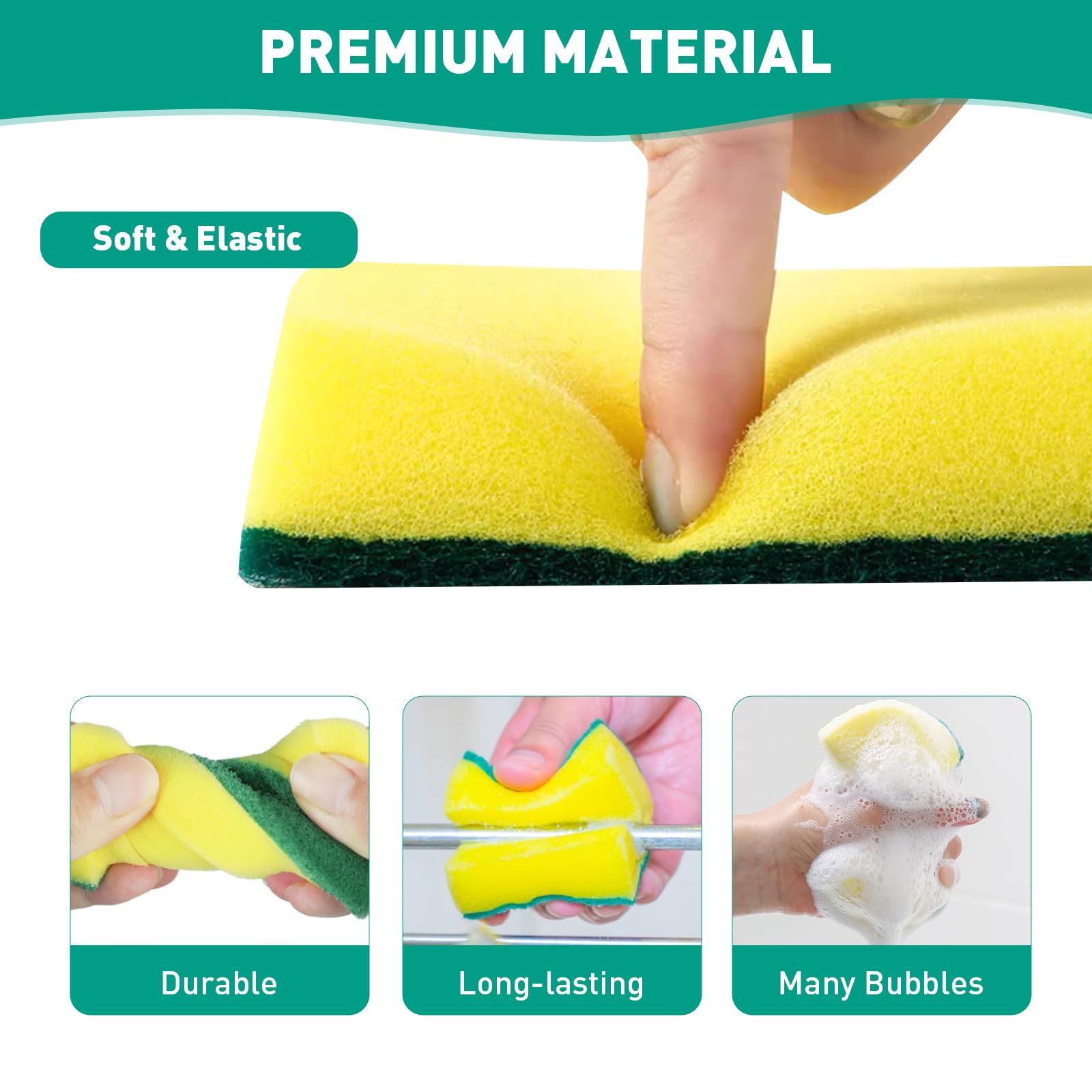 PuoWeo 24-Pack Heavy Duty Scrub Sponges, Non-Scratch Kitchen Sponge with Durable Scouring Pad, Dual-Sided Cleaning Sponge for Dishes, Pots, Pans