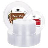 Aya's Cutlery Kingdom 100 Clear Plastic Plates for Party - Heavy Duty Disposable Set of 50 Dinner and 50 Dessert Plates - Elegant Plastic Disposable