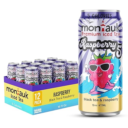 Montauk Premium Iced Tea, Ready-to-Drink Tea, 16 fl oz Cans (Pack of 12, Raspberry)