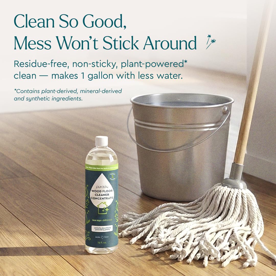 Puracy Wood Floor Cleaner Concentrate - pH Neutral Plant-Powered Hardwood All Purpose Cleaner - Residue-Free Non-Sticky Cleaning Solution As Seen on