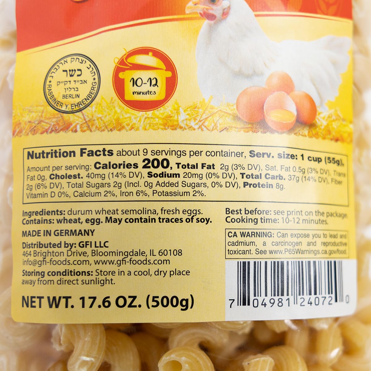 BAIERSBRONN Corkscrew Egg Noodles 2.2lb(2x1.1lb) - Authentic German Pasta, Kosher, Made with 100% Pure Durum Semolina & Fresh Eggs