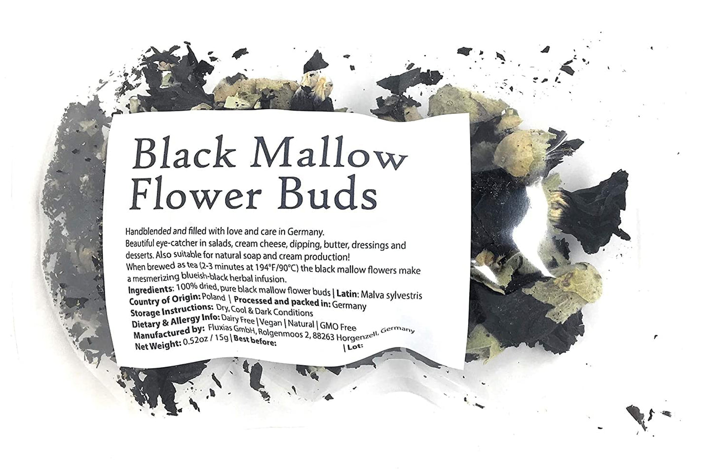 Black Mallow Flower Buds from Germany - Net Weight 0.52oz / 15g - Mesmerizing Black, Beautiful Eye-catcher for Herbal Infusion, Tea, Salads