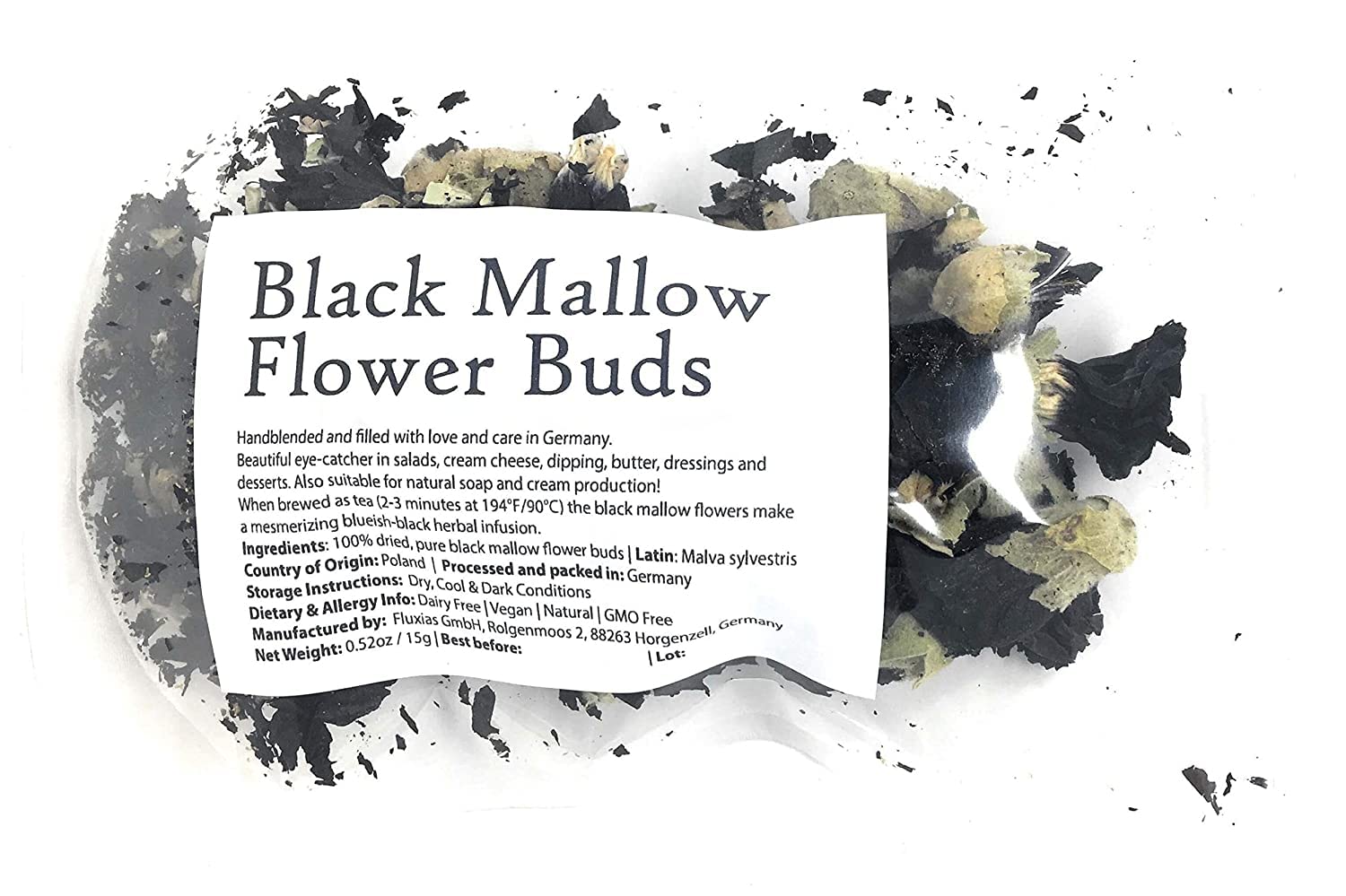 Black Mallow Flower Buds from Germany - Net Weight 0.52oz / 15g - Mesmerizing Black, Beautiful Eye-catcher for Herbal Infusion, Tea, Salads