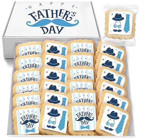Fathers Day Cookies Party Favors 24 Pack Decorated Treats Bulk for Dad | INDIVIDUALLY WRAPPED Sugar Cookies | Gift Basket Peanut & Nut Free