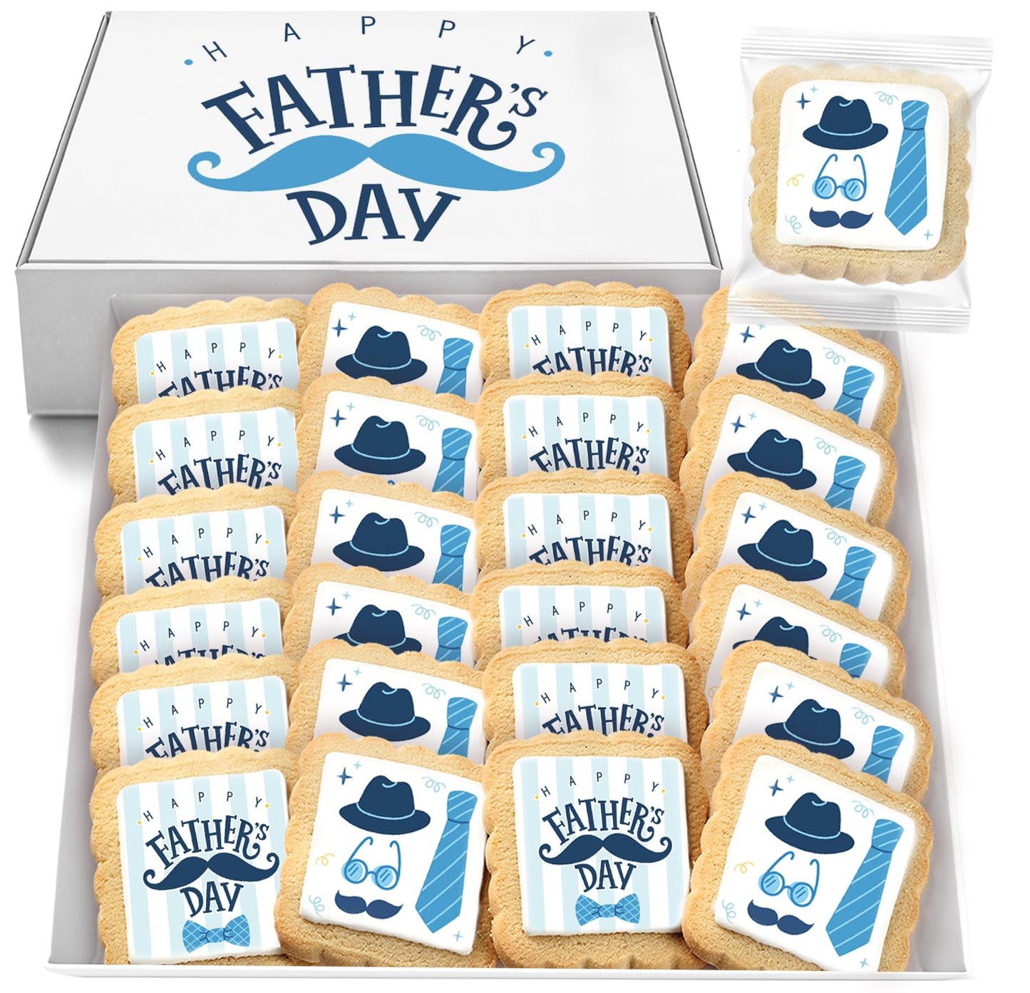 Fathers Day Cookies Party Favors 24 Pack Decorated Treats Bulk for Dad | INDIVIDUALLY WRAPPED Sugar Cookies | Gift Basket Peanut & Nut Free
