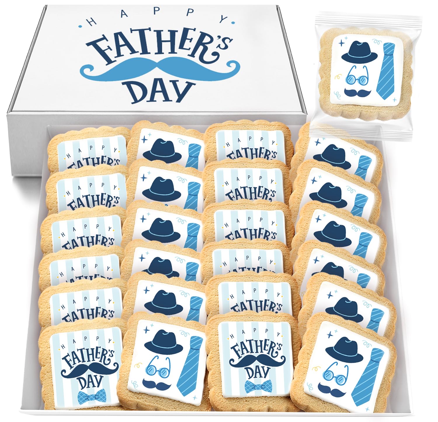 Fathers Day Cookies Party Favors 24 Pack Decorated Treats Bulk for Dad | INDIVIDUALLY WRAPPED Sugar Cookies | Gift Basket Peanut & Nut Free