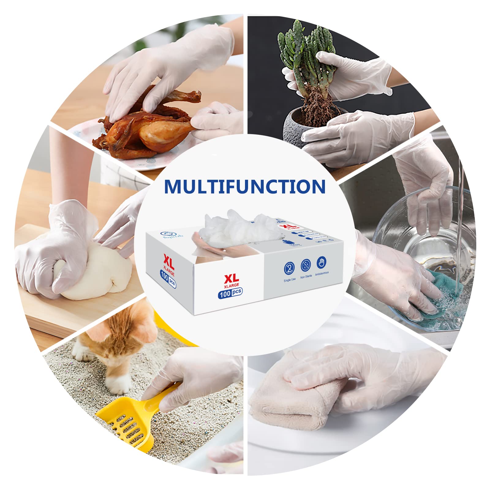 squish Disposable Gloves,Clear Vinyl Gloves Latex Free Powder-Free Glove Cleaning Health Gloves for Kitchen Cooking Cleaning Food Handling
