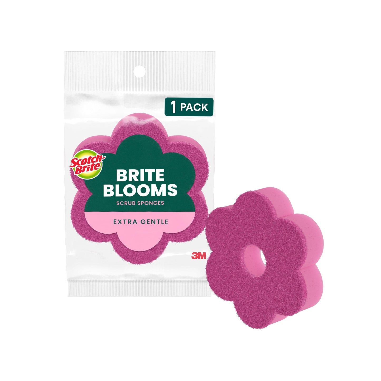 Scotch-Brite Brite Blooms Extra Gentle Scrub Sponge, Dishwasher-Safe Kitchen Sponge for Cleaning Delicate Surfaces, Pink Spring Flower Dish Sponges