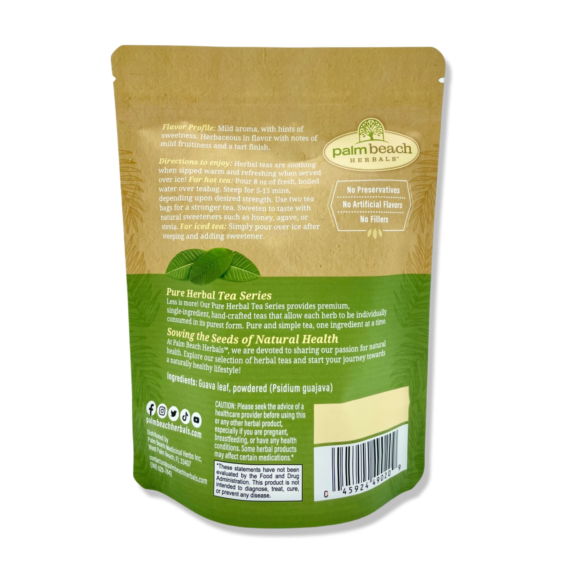 Palm Beach Medicinal Herbs - Guava Leaf Tea - Pure Herbal Tea Series, 30ct