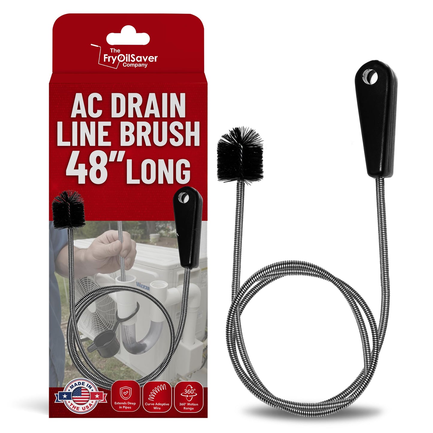 48" Flexible Tube Brush - Long Pipe Snake for Sink - AC Condensate Line Cleaning - Flexible Pipe Cleaner Brush for Hair, Food & Clog Removal - Cleaner