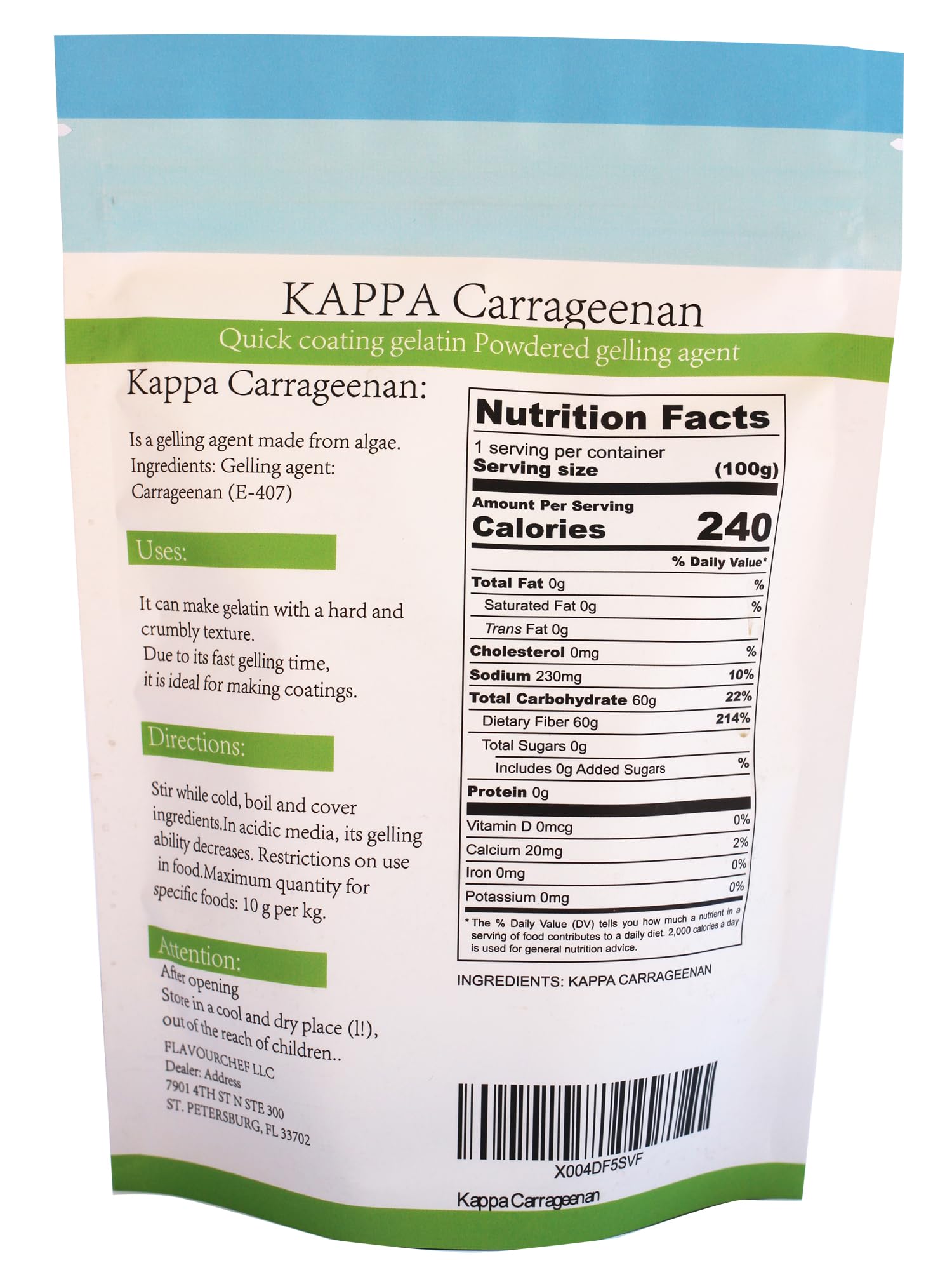 Pure-Kappa Carrageenan Powder - 113 G / 4 oz Non-GMO - Refined Food Grade - Marbled - Natural Vegan Thickener for Cooking and Desserts. Molecular