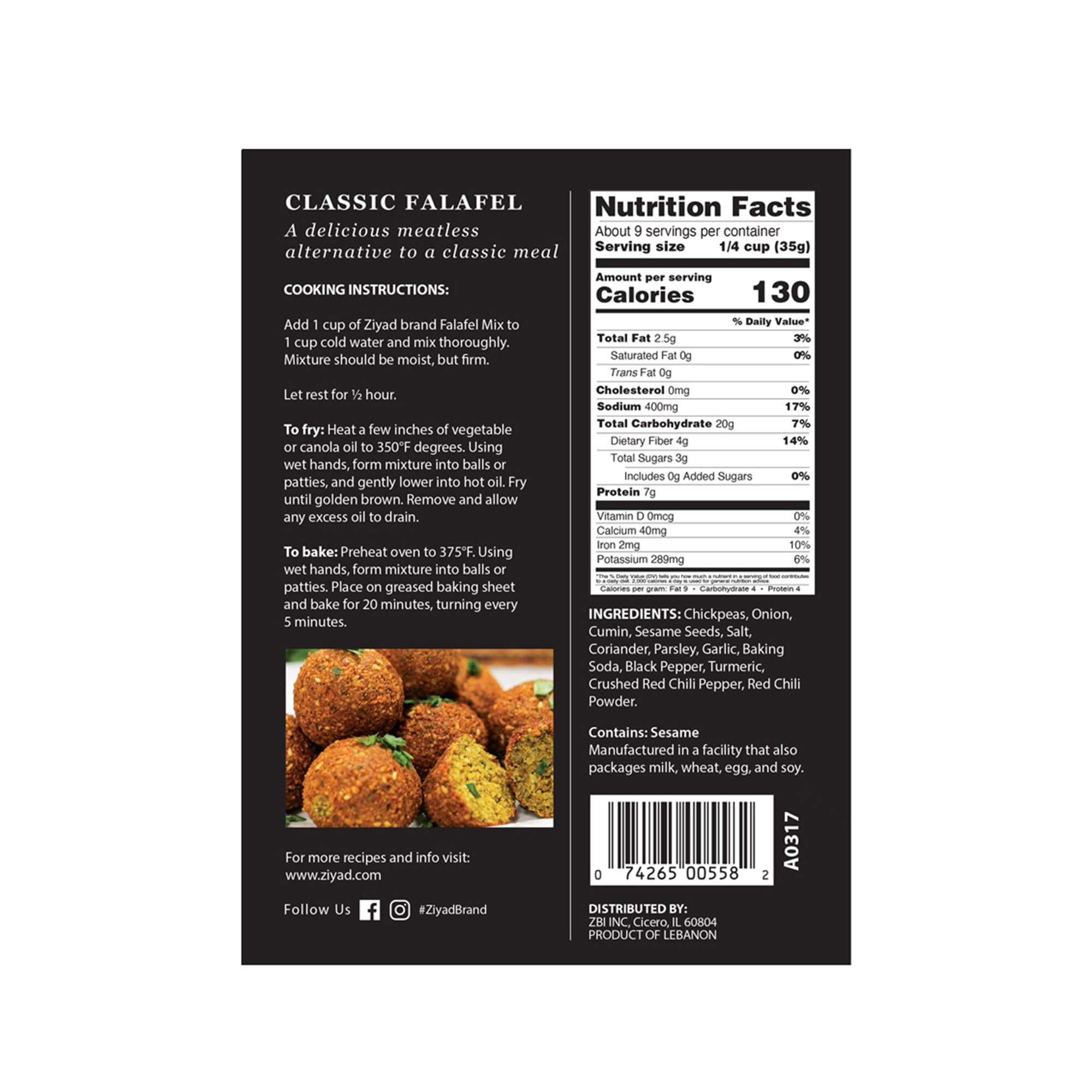 Ziyad Falafel Dry Mix - 12 oz Gluten-Free, Vegan, Non-GMO, No Additives, No Preservatives - Vegan/Vegetarian Spice Mix with Minced Onion, Garlic, Sesame - Great for Making Veggie Burgers and Snacks