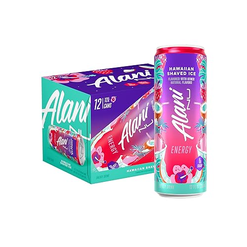 Alani Nu HAWAIIAN SHAVED ICE, Sugar Free, Low Calorie Energy Drinks, 200mg Caffeine, Biotin, B Vitamins, Zero Sugar, 10 Calories, 12 Fl Oz Cans, 12