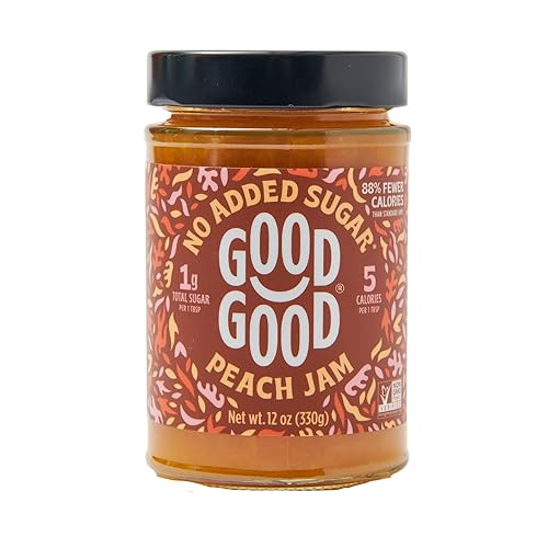 GOOD GOOD Peach Jam - No Added Sugar - Low Calorie - Gluten Free and Vegan - Diabetic and Keto Friendly - 12oz / 330g (Pack of 1)