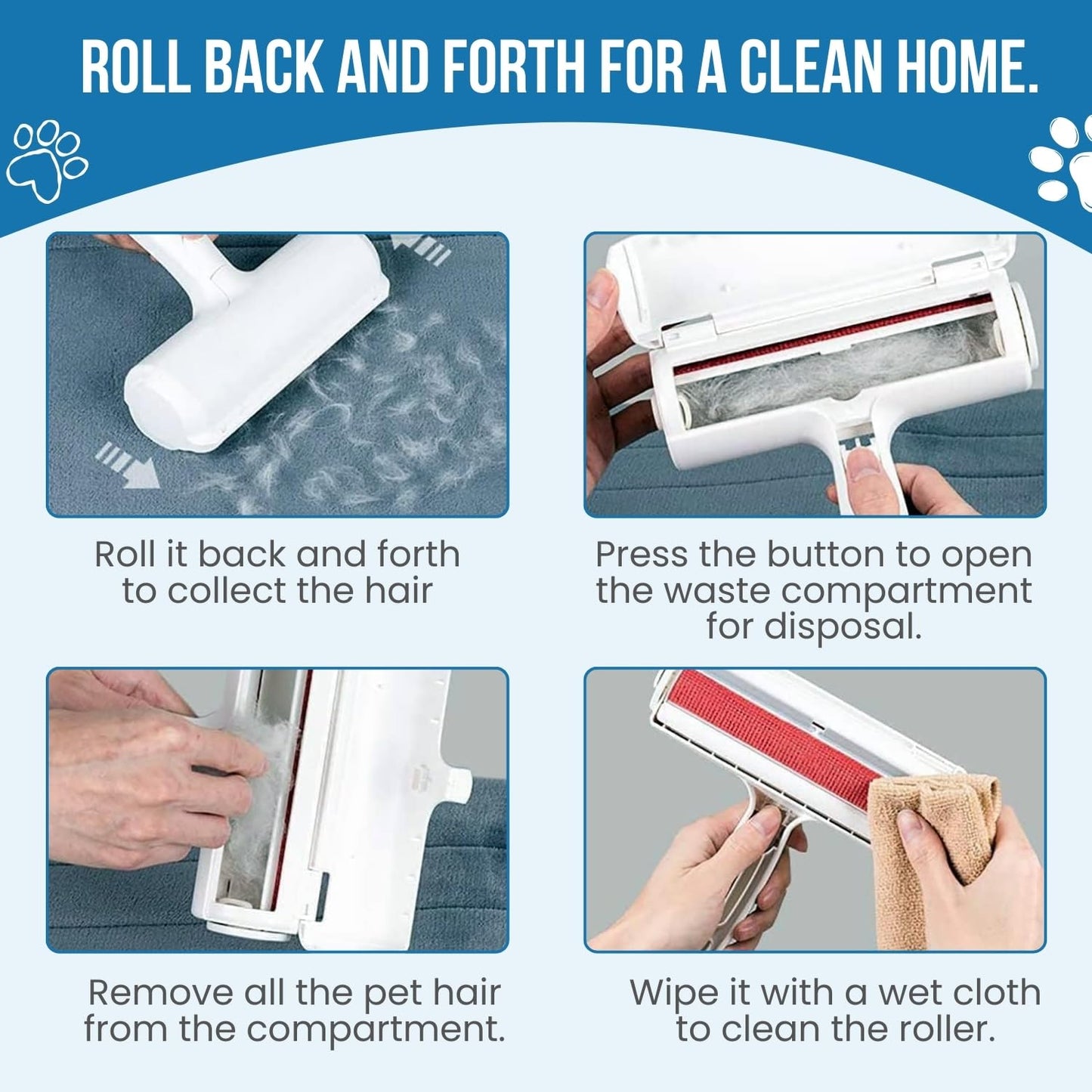 Pet Hair Remover Roller - Reusable Lint Roller for Dog & Cat Hair - No Batteries or Sticky Tape Needed - Works on Furniture, Couch, Carpet, Car Seats