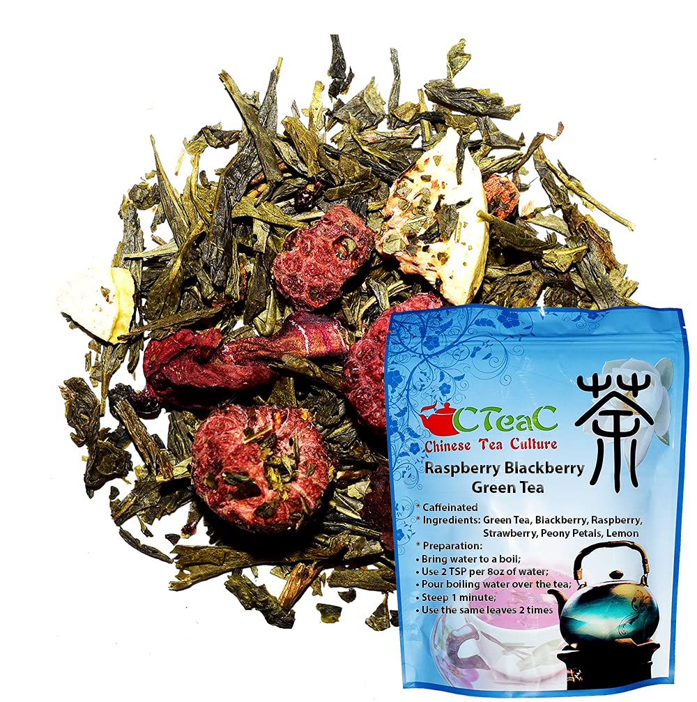 Raspberry Blackberry Green Tea, sweet fruity and nippy, soft and mild, not only a feast for the eyes but also a very special taste experience, Loose
