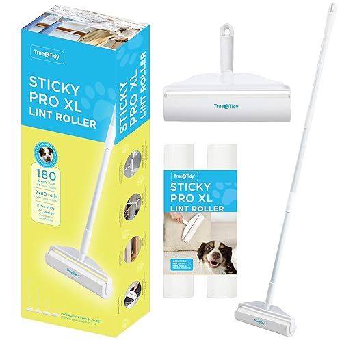 True & Tidy StickyPro XL Lint Roller Value Set with 2 Lint Roller Refills, Heavy-Duty Durable, Adjustable Handle Works Great on Pet Hair, Clothing