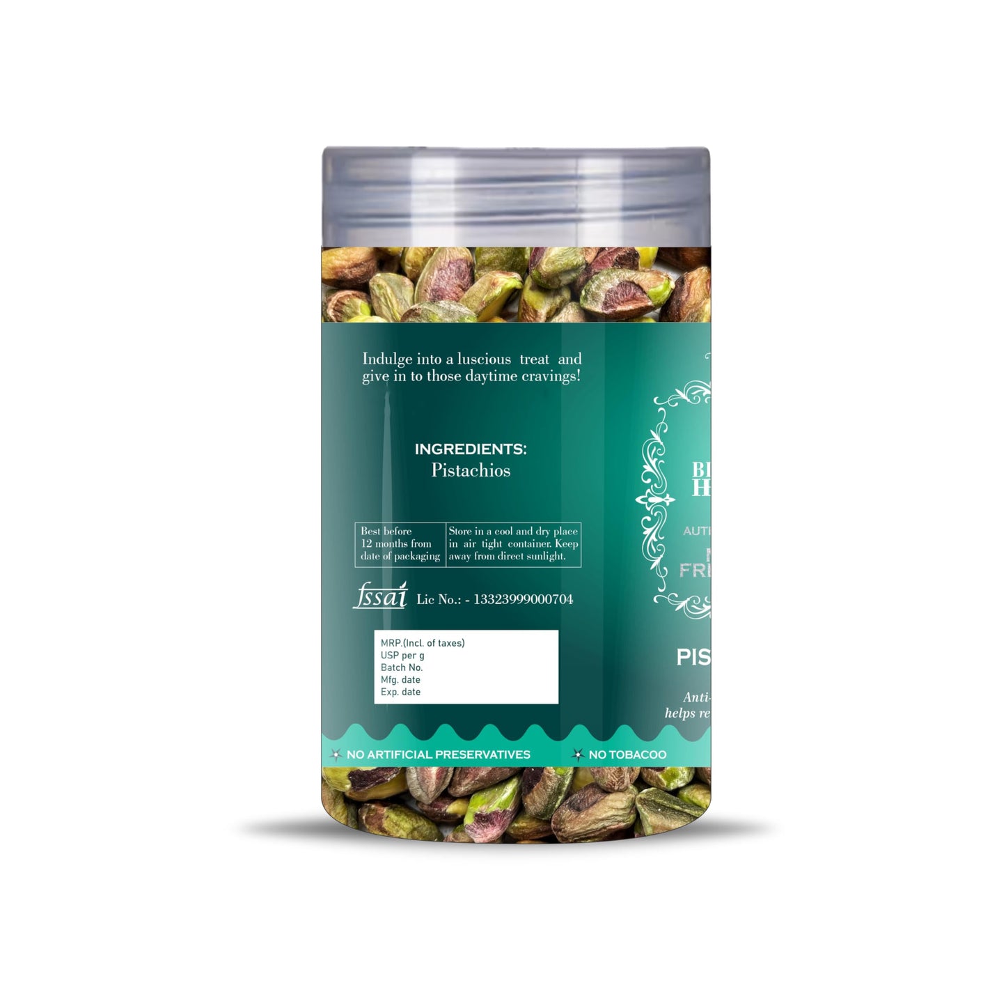 Blessfull Healing Pistachios 5 Oz(Ounce) Airtight Container With Spoon