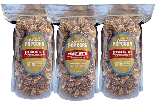 Signature Popcorn, 3-Pack Large Resealable Bags, Peanut Butter, Gourmet Popcorn Snack, Gluten Free