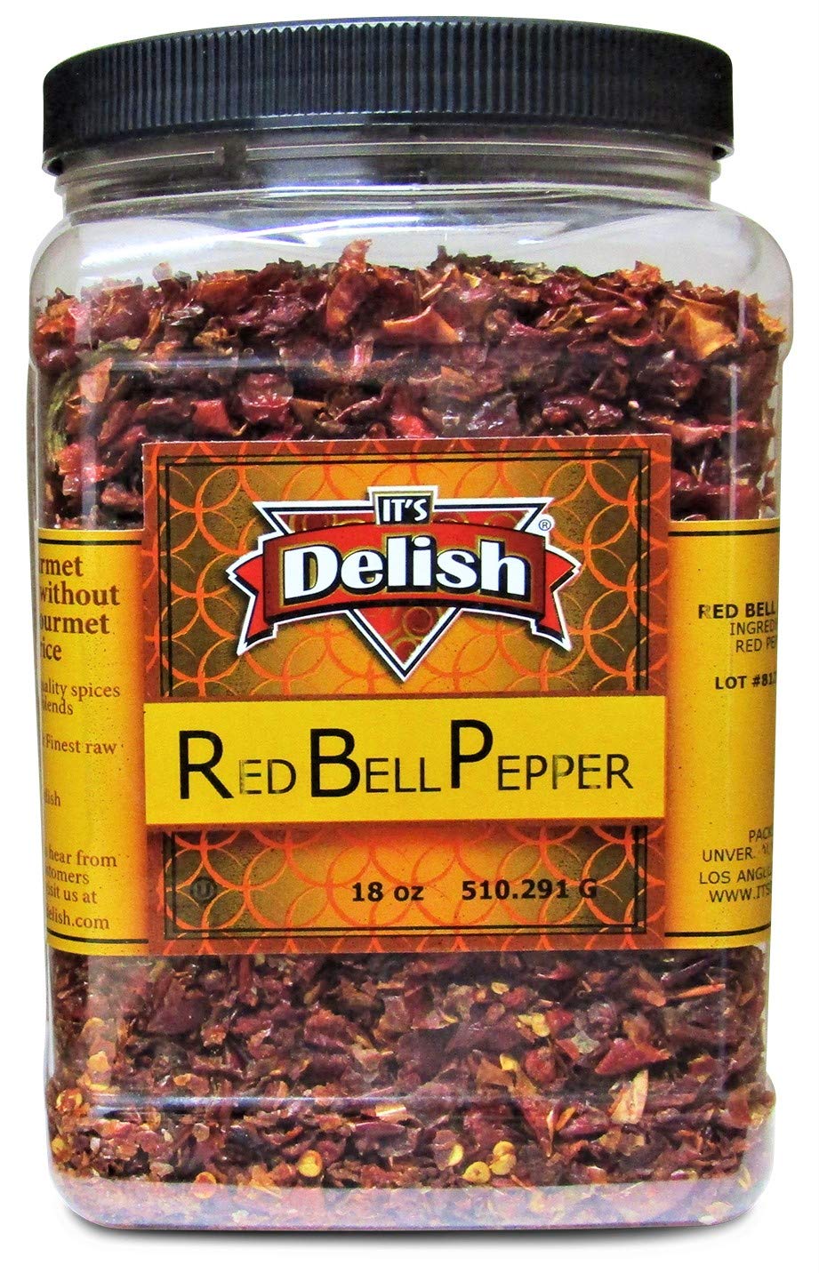 Dehydrated Dried Red Bell Pepper by It's Delish - Jumbo Reusable Container 18 Oz - Sealed to Maintain Freshness - Chopped & Dried Vegetable Spice
