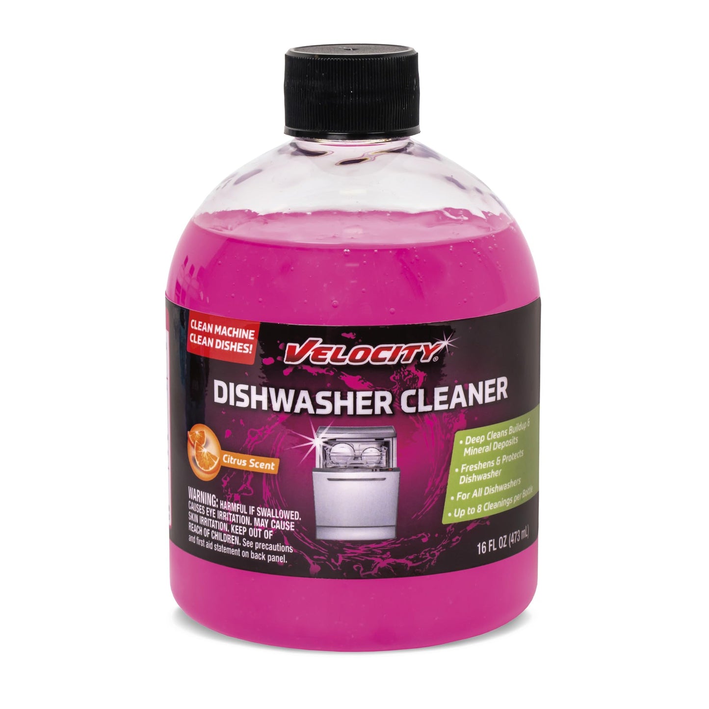 Velocity Dishwasher Cleaner and Deodorizer - 8 Uses Per Bottle. Dishwasher Cleaner and Descaler Deodorizes Interior for Sparkling Dishes, Freshens