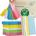 bioGo 30 Pack Compostable Pop-Up Sponges - Expanding, Non-Scratch, Plant-Based Dish - Bulk Color - Pop Up Sponge - Kitchen