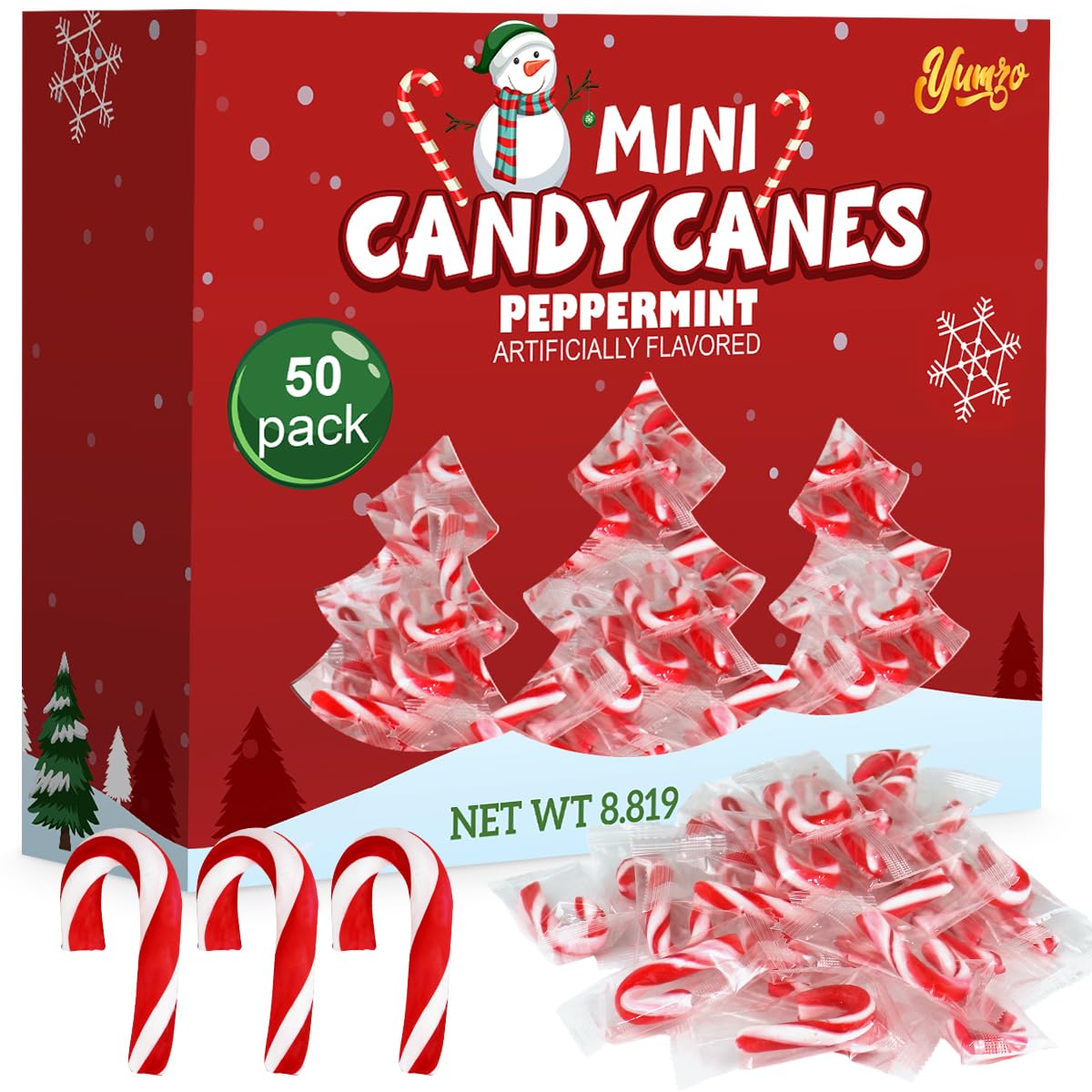 Christmas Mini Candy Canes Classic Red & White Peppermint Flavor for Holiday Family Indulgement - Small Candy Canes Individually Wrapped for Kids