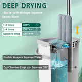 JC Jorden Mop and Bucket with Wringer Set, Hands Free Flat Floor Mop and Bucket, 3 Washable Microfiber Pads Included, Wet and Dry Use, Home Floor