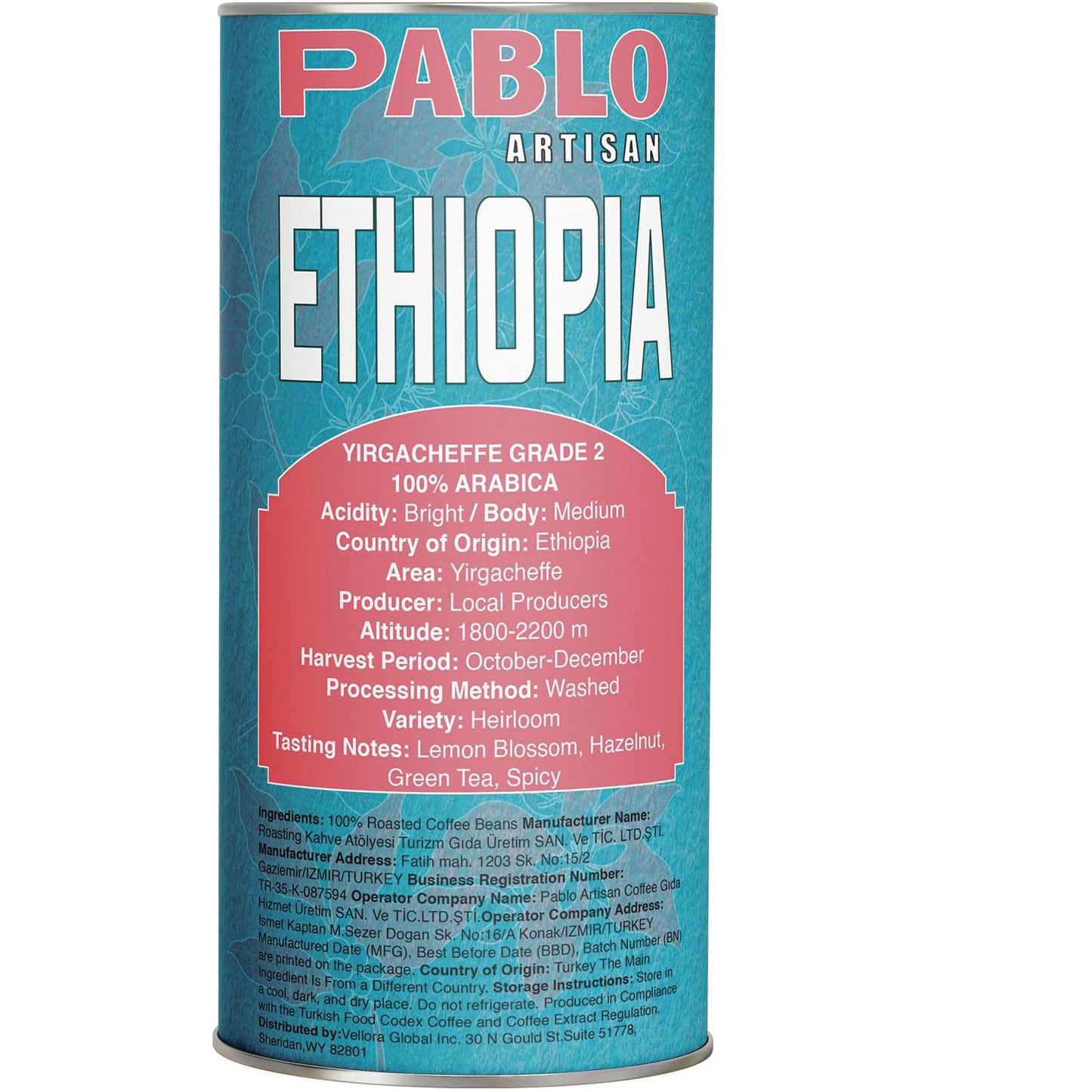 Pablo Artisan Ethiopia Yirgacheffe Grade 2 Single Origin Coffee Beans - Medium Dark Roast Whole Bean Coffee, 100% Arabica Espresso Beans, Notes